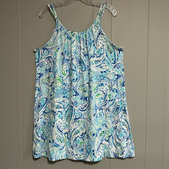 LAUREN RALPH LAUREN 2 Strap Blue Green Cotton Viscose Babydoll Nightgown Size L - Picture 2 of 9